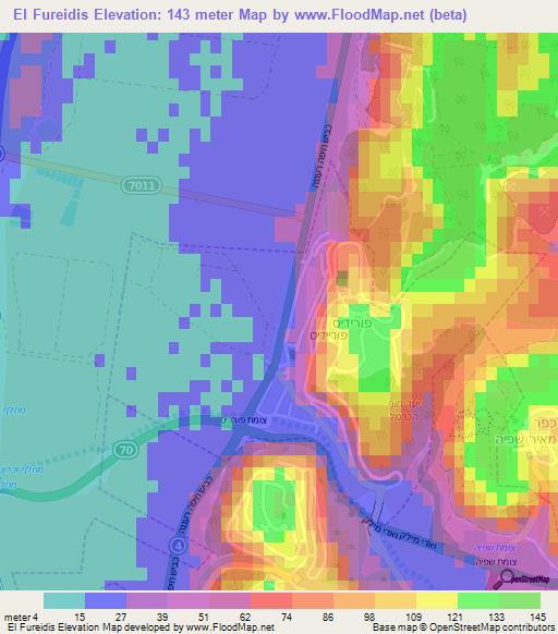 El Fureidis,Israel Elevation Map