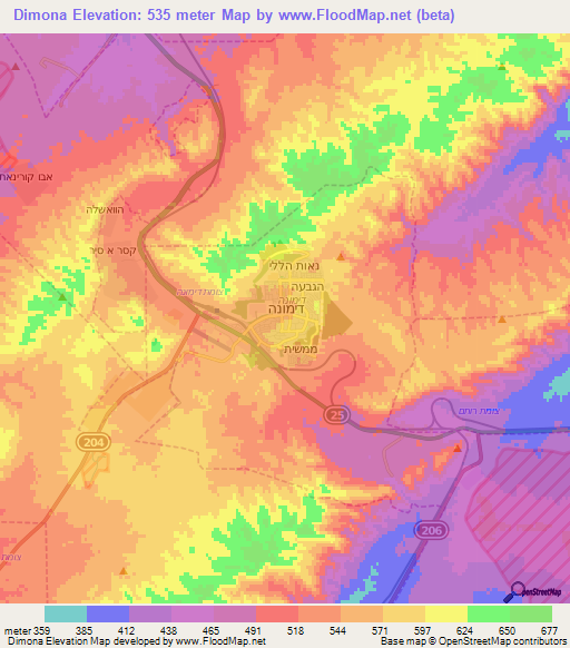 Dimona,Israel Elevation Map