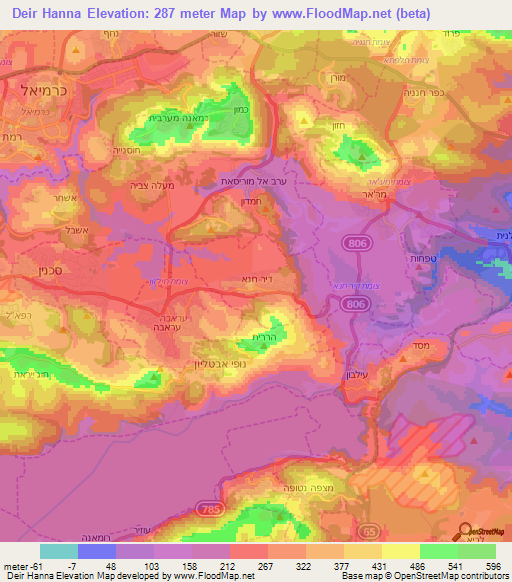 Deir Hanna,Israel Elevation Map