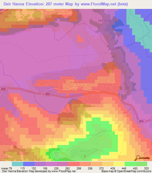 Deir Hanna,Israel Elevation Map
