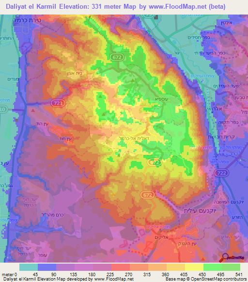 Daliyat el Karmil,Israel Elevation Map