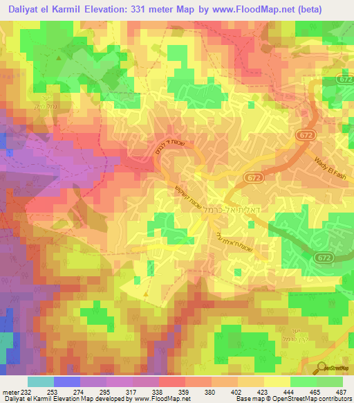 Daliyat el Karmil,Israel Elevation Map
