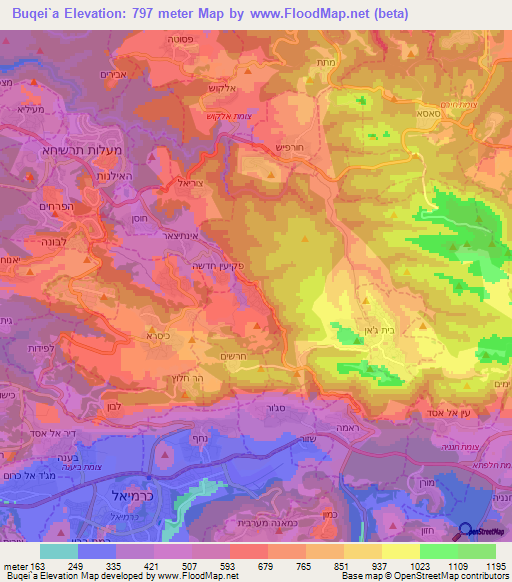 Buqei`a,Israel Elevation Map