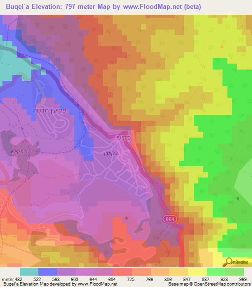 Buqei`a,Israel Elevation Map