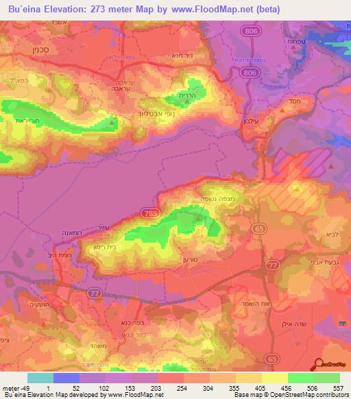 Bu`eina,Israel Elevation Map