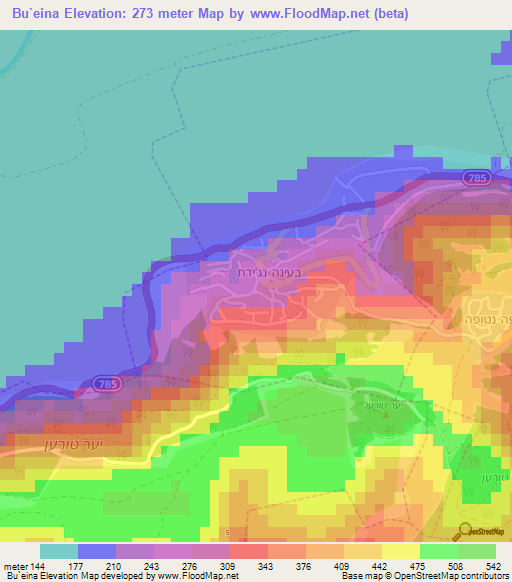 Bu`eina,Israel Elevation Map