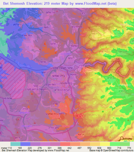 Bet Shemesh,Israel Elevation Map