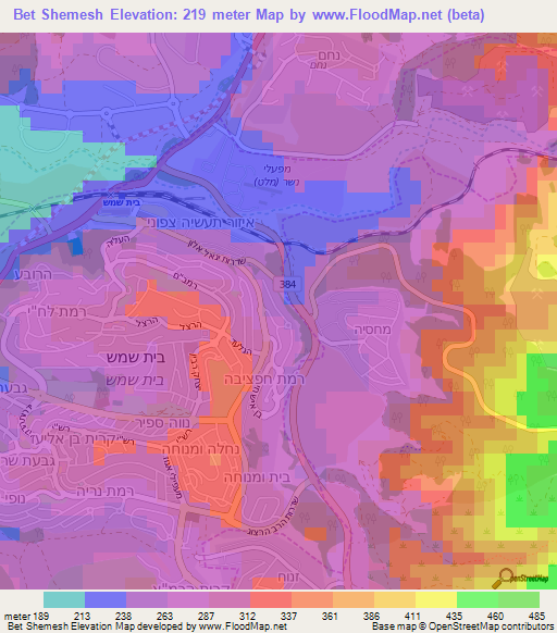 Bet Shemesh,Israel Elevation Map
