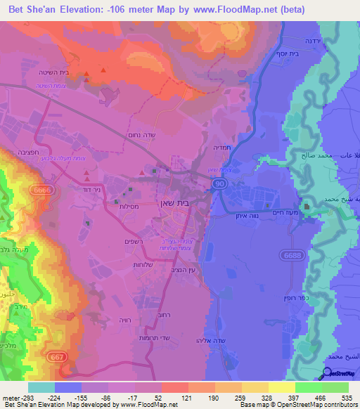 Bet She'an,Israel Elevation Map