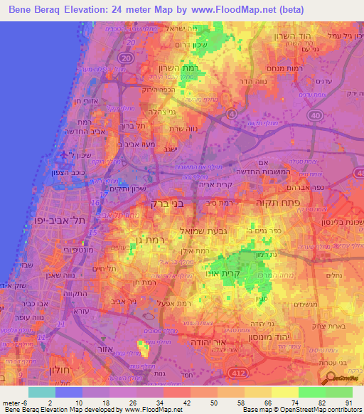 Bene Beraq,Israel Elevation Map