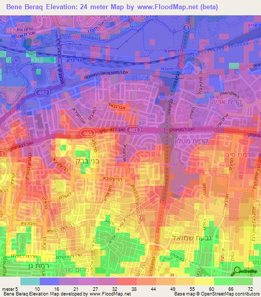 Bene Beraq,Israel Elevation Map