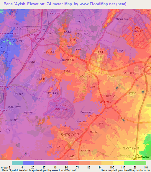 Bene 'Ayish,Israel Elevation Map