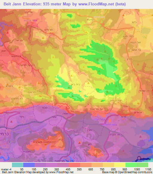 Beit Jann,Israel Elevation Map