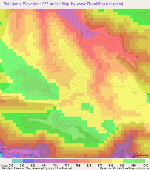 Beit Jann,Israel Elevation Map