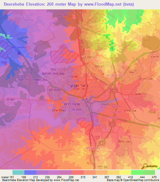Beersheba,Israel Elevation Map