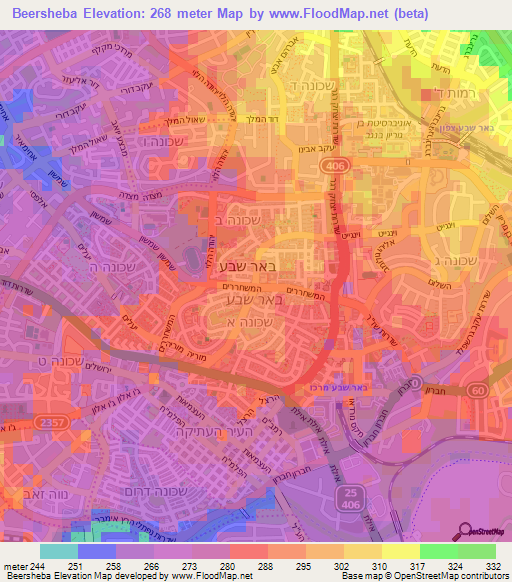 Beersheba,Israel Elevation Map
