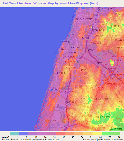 Bat Yam,Israel Elevation Map