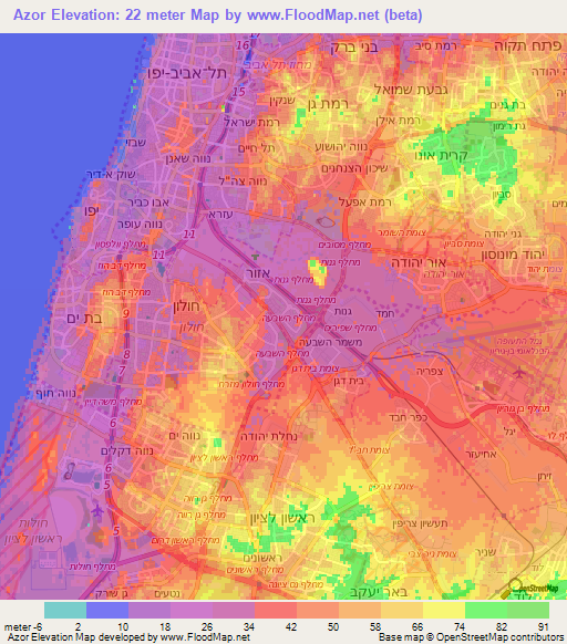 Azor,Israel Elevation Map