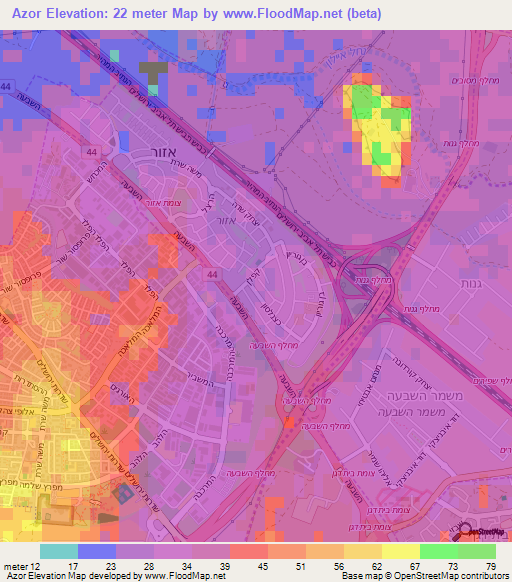 Azor,Israel Elevation Map