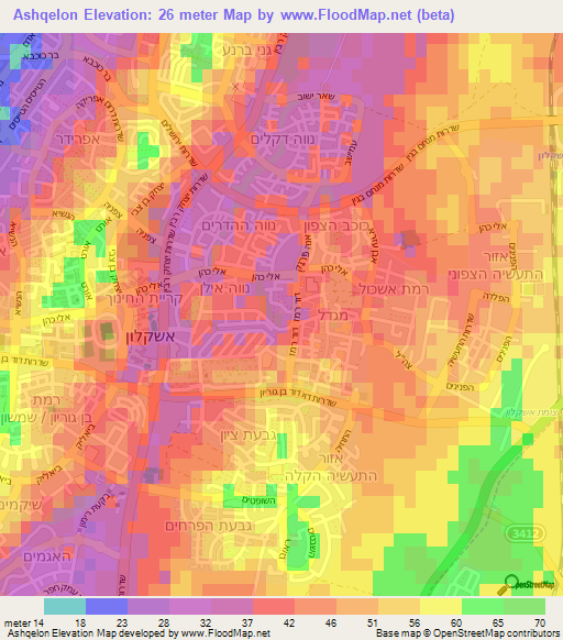 Ashqelon,Israel Elevation Map