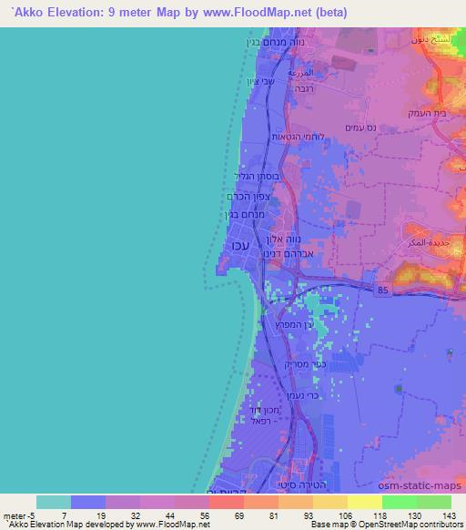 `Akko,Israel Elevation Map