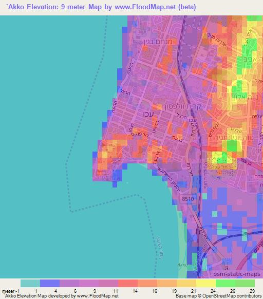 `Akko,Israel Elevation Map