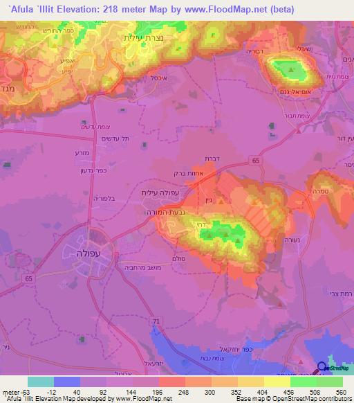 `Afula `Illit,Israel Elevation Map