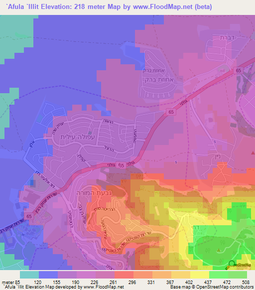 `Afula `Illit,Israel Elevation Map