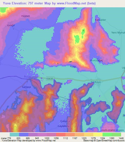 Yuva,Turkey Elevation Map