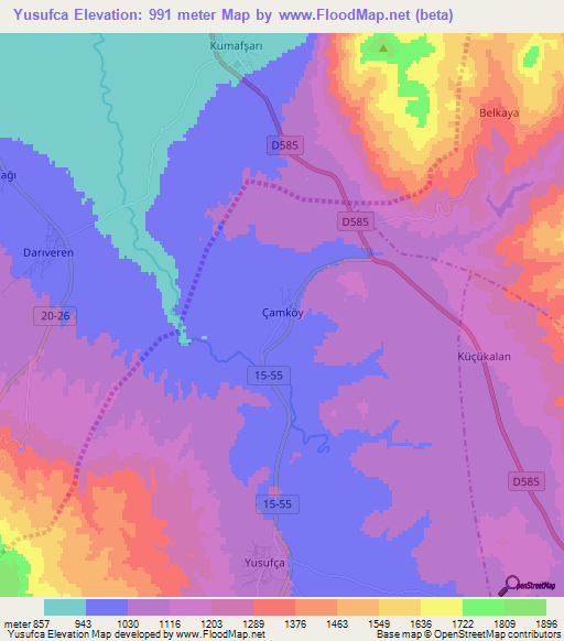 Yusufca,Turkey Elevation Map