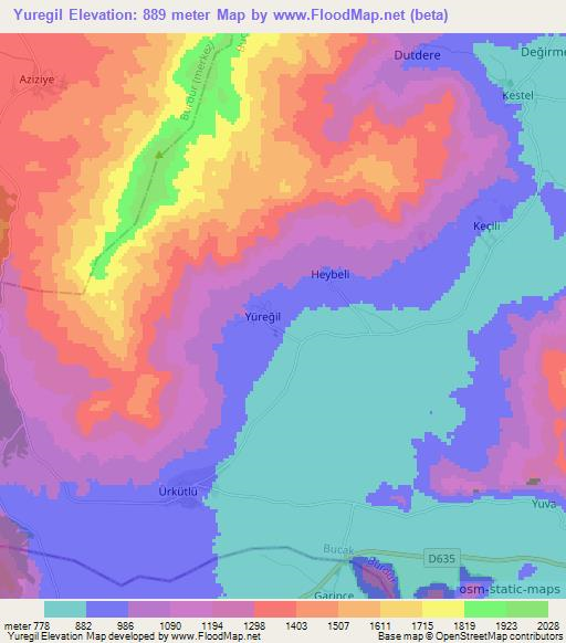 Yuregil,Turkey Elevation Map