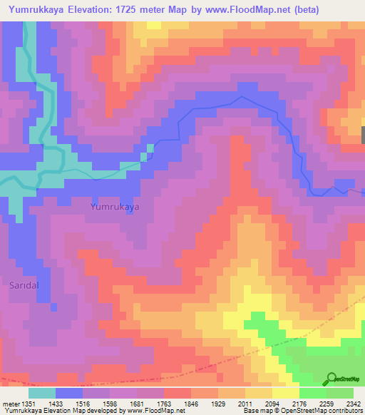 Yumrukkaya,Turkey Elevation Map