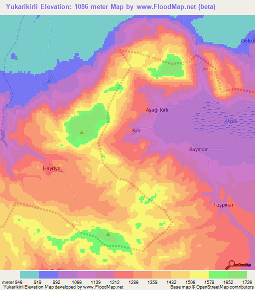 Yukarikirli,Turkey Elevation Map