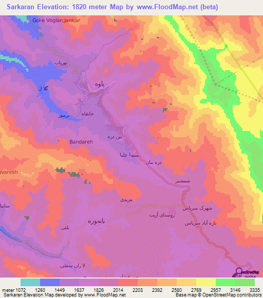 Sarkaran,Iran Elevation Map