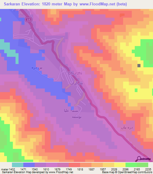 Sarkaran,Iran Elevation Map