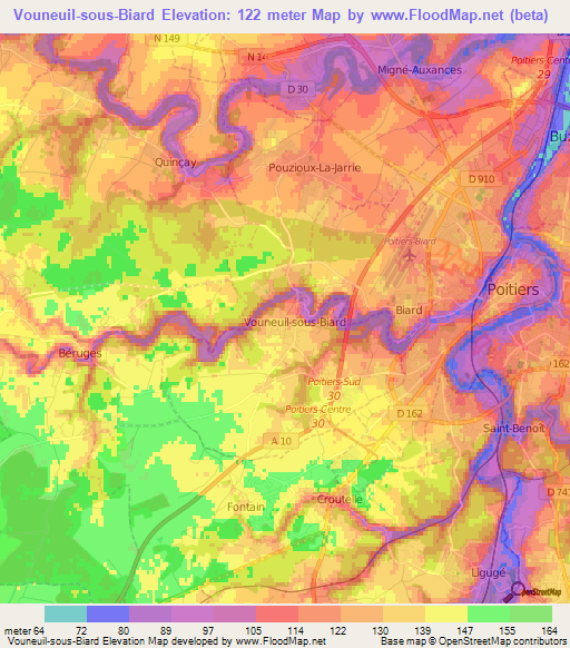 Vouneuil-sous-Biard,France Elevation Map