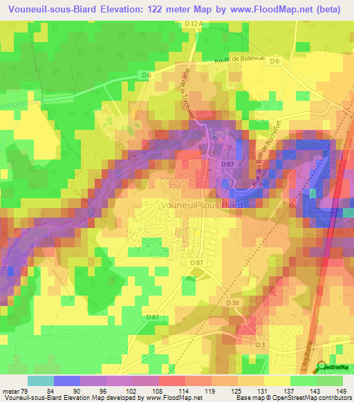 Vouneuil-sous-Biard,France Elevation Map