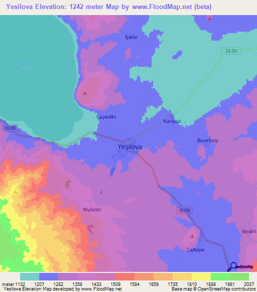 Yesilova,Turkey Elevation Map