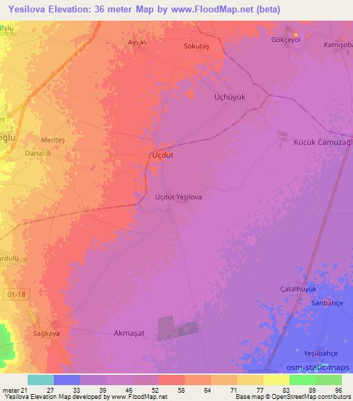 Yesilova,Turkey Elevation Map