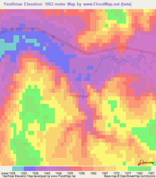 Yesilhisar,Turkey Elevation Map