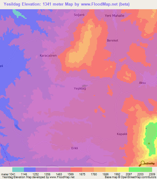 Yesildag,Turkey Elevation Map