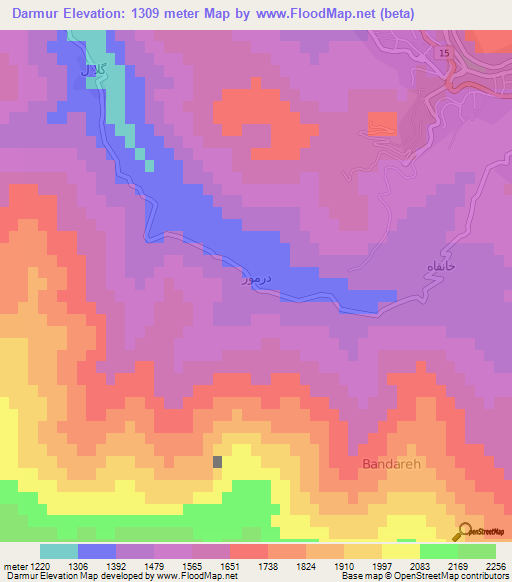 Darmur,Iran Elevation Map