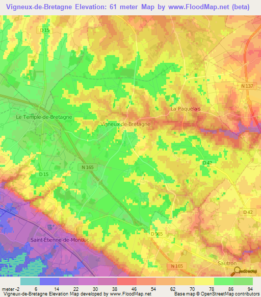 Vigneux-de-Bretagne,France Elevation Map