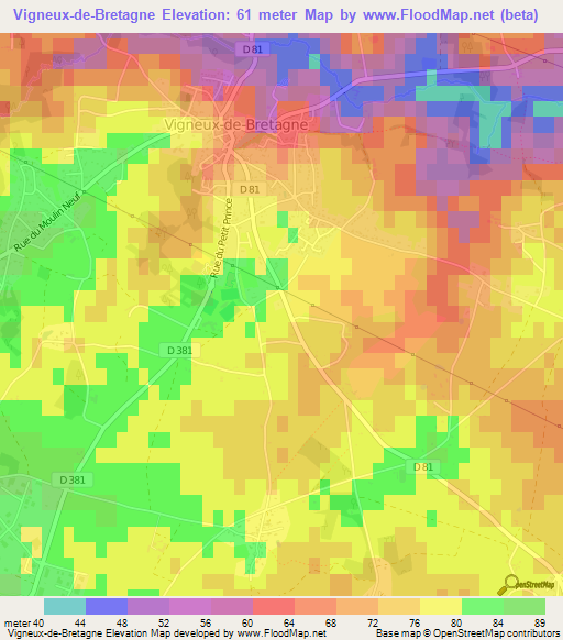 Vigneux-de-Bretagne,France Elevation Map