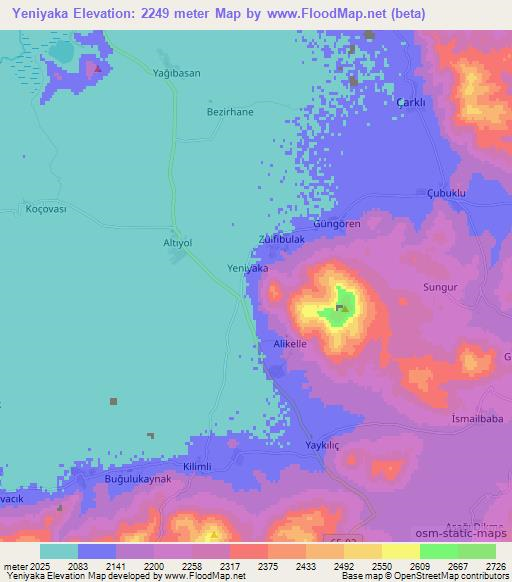 Yeniyaka,Turkey Elevation Map