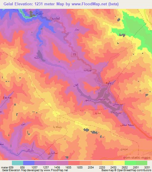Gelal,Iran Elevation Map