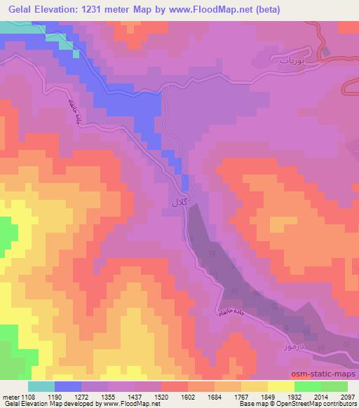 Gelal,Iran Elevation Map