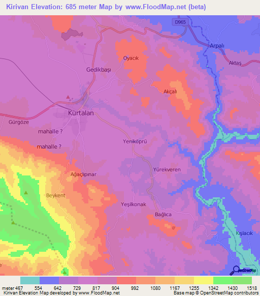 Kirivan,Turkey Elevation Map