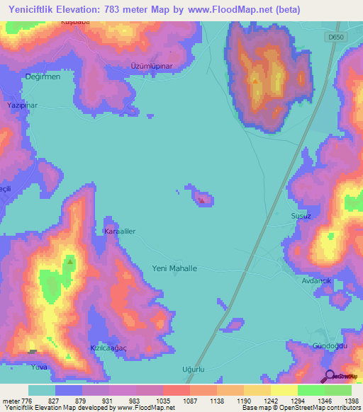 Yeniciftlik,Turkey Elevation Map