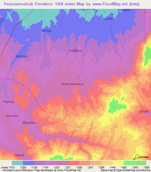 Yenicearmutcuk,Turkey Elevation Map